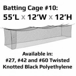 JUGS #10 Cage Twisted Knotted Polyethylene #27 Net 55 X 12 X 12: N2910 Batting Cages