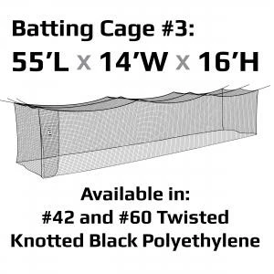 Batting Cages JUGS #3 Cage Twisted Knotted Polyethylene #42 Net 55 X 14 X 16: N3000
